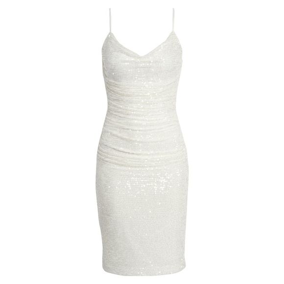 Eliza J Women's Sequin Ruched Sheath Dress - Pearl 4 - Picture 5 of 11